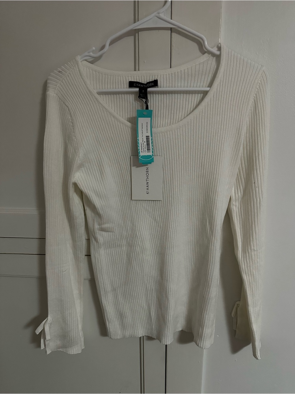 41 Hawthorn Cream Ribbed Long Sleeve Scoop Neck Top